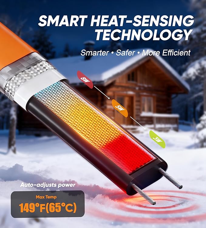 Heat Tape for Water Pipes - 6FT Heat Tape with Thermostat Self-Regulating Heat Tape Freeze Protection, ETL Listed, Keeps Water Flowing at -40°F, 120V 3W/FT
