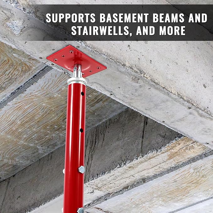 4 Pcs Adjustable Jack Post, 37"-61" Height Range, Basement Floor House Screw Jacks for Lifting Joist Beam Brace for Cellar Ceiling, Center Point Load Capacity 11023 Lbs, Red