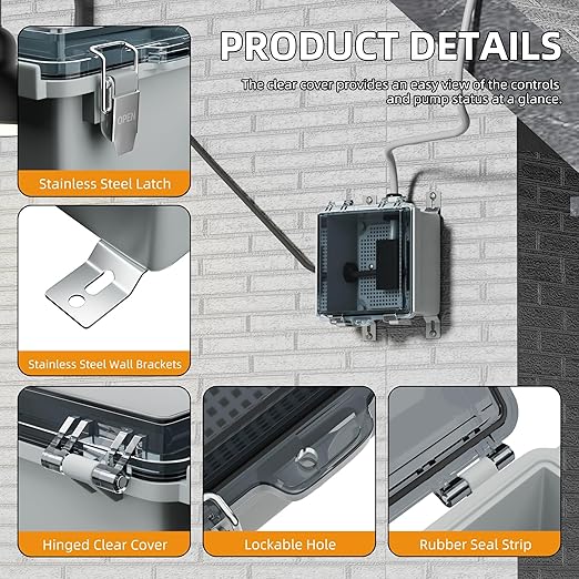 Joinfworld 6x6x4 Outdoor Electrical Box Weatherproof Junction Box Plastic Clear Waterproof Box Enclosure Nema 4 for Electronics Project WiFi Timer Conduit Marine Outside