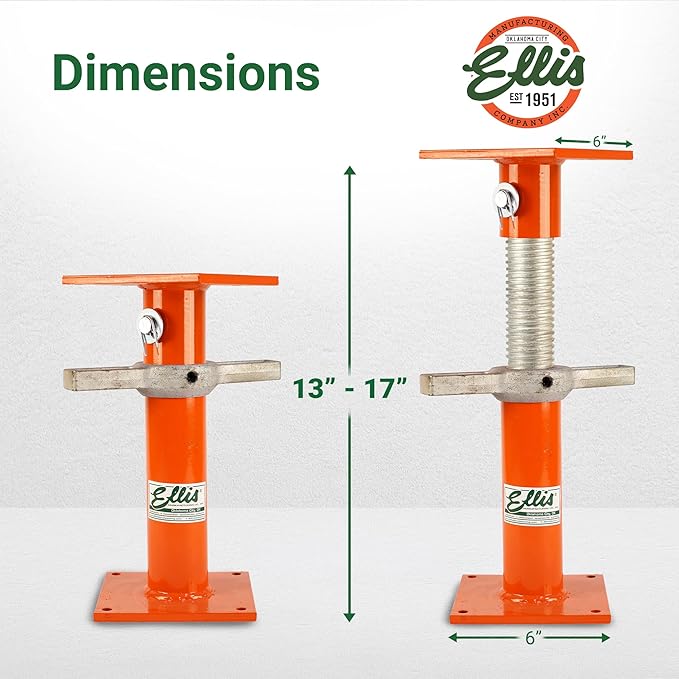 Ellis Manufacturing Light-Duty Steel Lifting Shore and Jack Post – House Jack for Foundation, Floor Leveling, and Concrete Bracing – 20,000 lb Safe Load Capacity – 13"-17" Adjustment