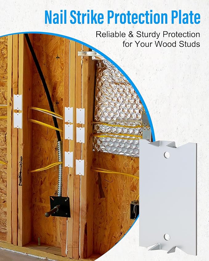 300 Pack Nail Plates for Wood Studs, 2.5 x 1.5 Inch Metal Cable Protector Plate, Anti-Nail Shield with Sharp Prongs for Plumbing & Wiring Protection