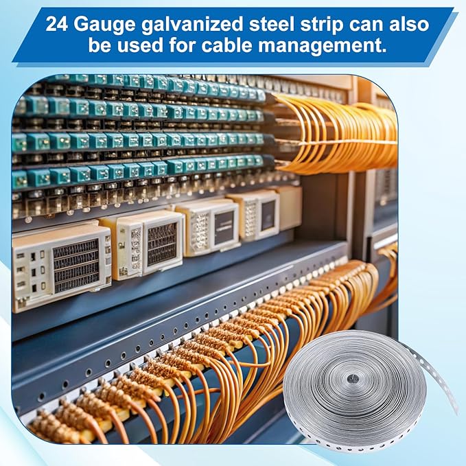 Galvanized Metal Pipe Strap, 100 Feet 24-Gauge Galvanized Hanger Straps, Pipe Hanger Strap Pipe Strap Metal Strap for Pipe Support Hanging and Flexible Trimming with Holes