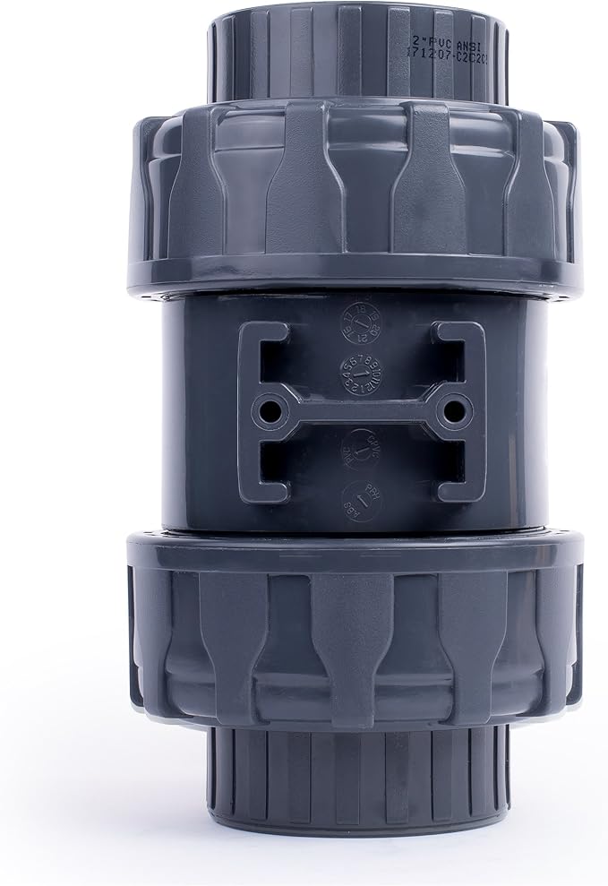 HYDROSEAL Kaplan 2’’ PVC True Union Ball Valve with Full Port, ASTM F1970, EPDM O-Rings and Reversible PTFE Seats, Rated at 200 PSI @73F, Gray, 2 inch Socket (2 inch)