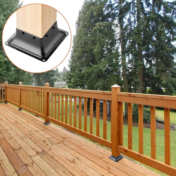 VEVOR 4x4 Post Base 4Pcs, Internal 3.6"x3.6" Heavy Duty Powder-Coated Steel Post Bracket Fit for Standard Wood Post Anchor, Decking Post Base for Deck Porch Handrail Railing Support