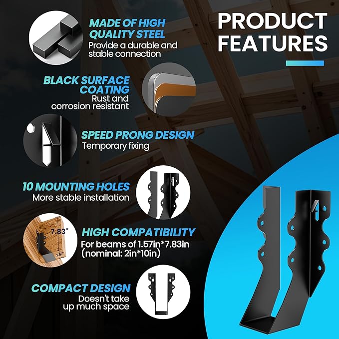 25 pcs 2x6 Joist Hangers Black Face Mount Joist Hangers , 2x6 Brackets Fits Truss Connectors,Rafter Brackets for Floor Deck and Ceiling Joists Q235B Steel Black Powder Coated