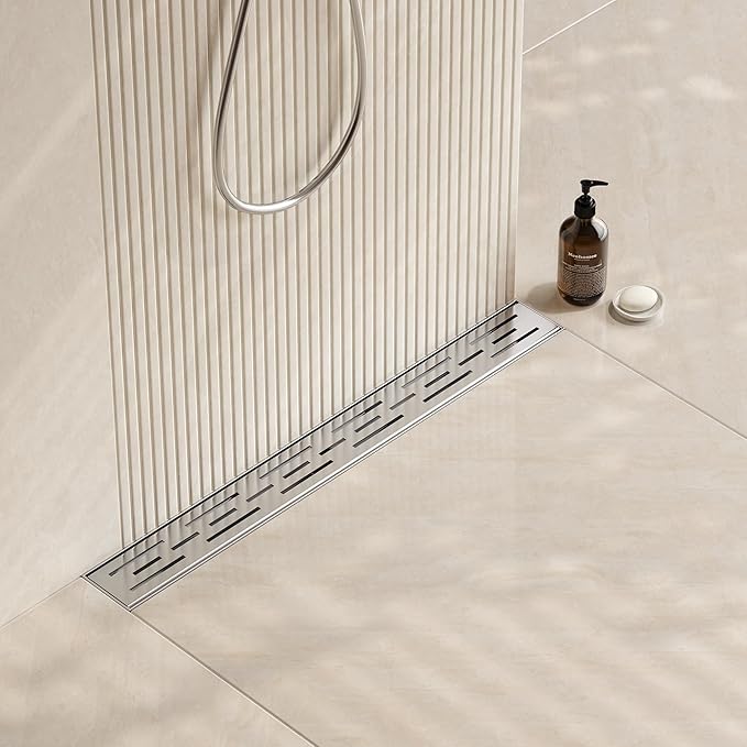 Neodrain 24 Inch Rectangular Linear Shower Drain with Brick Pattern Grate, Brushed 304 Stainless Steel Bathroom Floor Drain, Shower Floor Drain & Hair Strainer, CUPC Certified