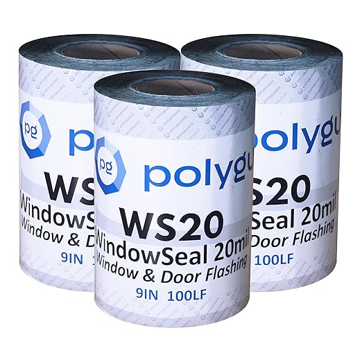 POLYGUARD WindowSeal Window and Door Flashing Tape, 9 in x 100 ft Roll, 20 mil Thick, Self-Sealing & Self-Adhering Waterproof Barrier, Pack of 3