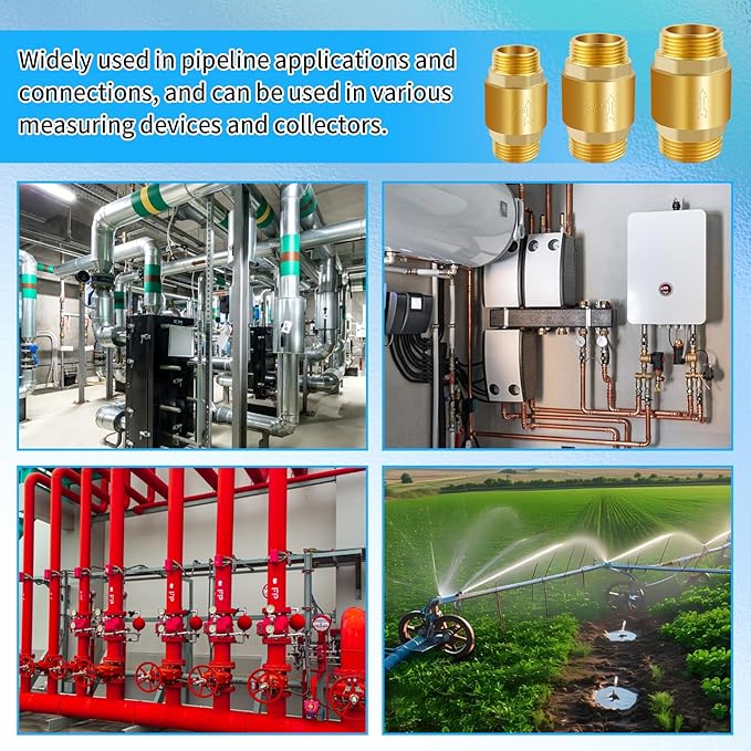 Boltigen 2Pcs 3/4in NPT Spring Check Valve, Brass Non Return One Way Check Valve, Vertical Inline Water Backflow Preventer for Well, Pump, Tank (3/4" Male x 3/4" Male(DN20))