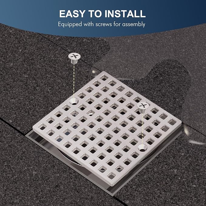 2PC 3-7/8" Brushed Nickel Shower Drain Cover - Square Floor Drain Cover Replacement - Hair Catcher/Drain Strainer for Bathrooms, Showers, and Sinks - SUS304 Stainless Steel & CUPC Certified