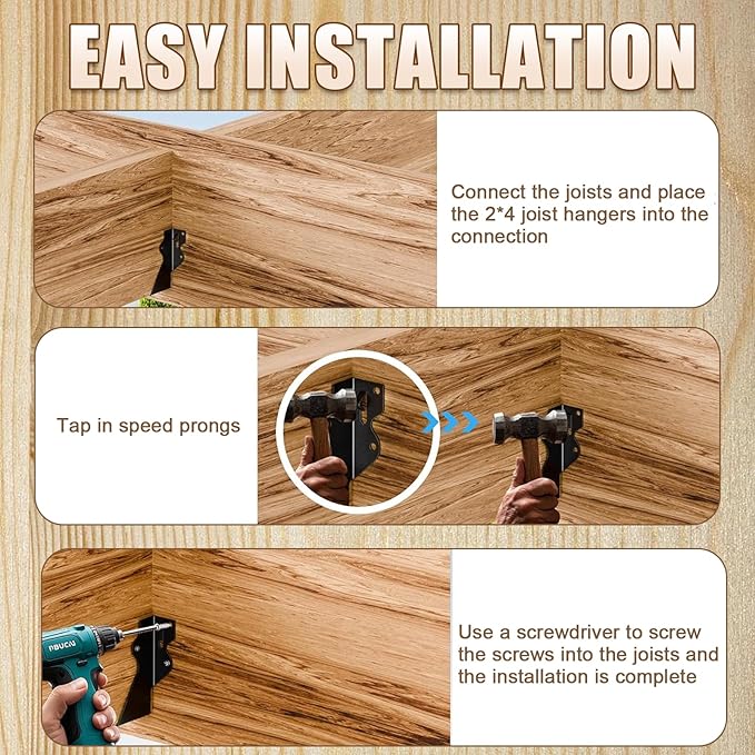 20 PCS 2x4 Joist Hanger,Black Powder-Coated,18 Gauge Galvanizing Face Mount,for Rafter Hurricane Ties Joist Hangers, Tie Brackets for Floor Deck and Ceiling Trusses (2"x 4", 20PCS)