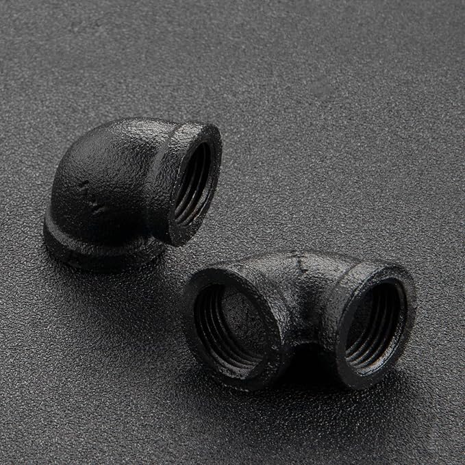 1/2" Black Pipe Fitting Elbow - Home Expert 10 Pack Industrial Pipe Fittings Iron Pipe Elbow for Steampunk Vintage Shelf Bracket DIY Plumbing