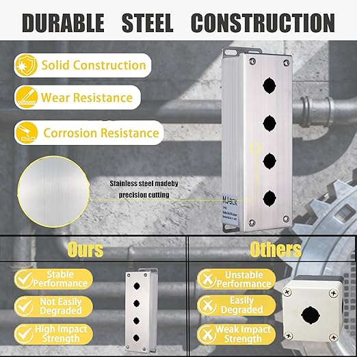 MJBOX 304 Stainless Steel 11 x4 x3'' Push Button Box, IP66 Dustproof Outdoor Indoor Electrical Enclosure with Mounting Plate(Four Hole)