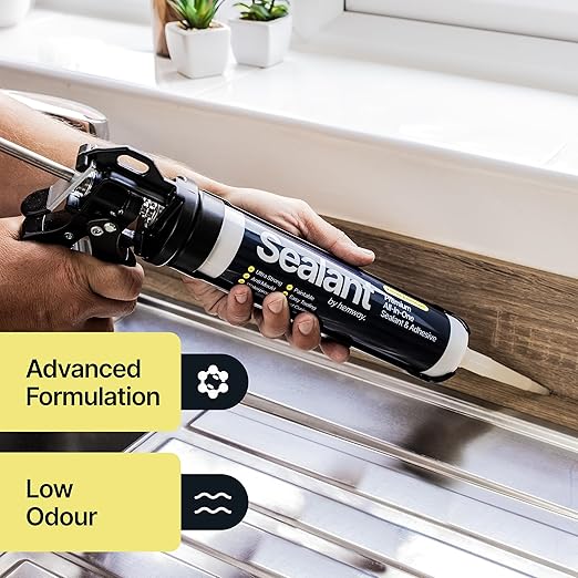 Bright White Kitchen & Bathroom Sealant & Adhesive Hybrid Polymer | Superior to Silicone Caulk Sealant | Waterproof, Odorless, Paintable | Ideal for Around Bathtub, Shower, Kitchen - 300ml 3 Pack
