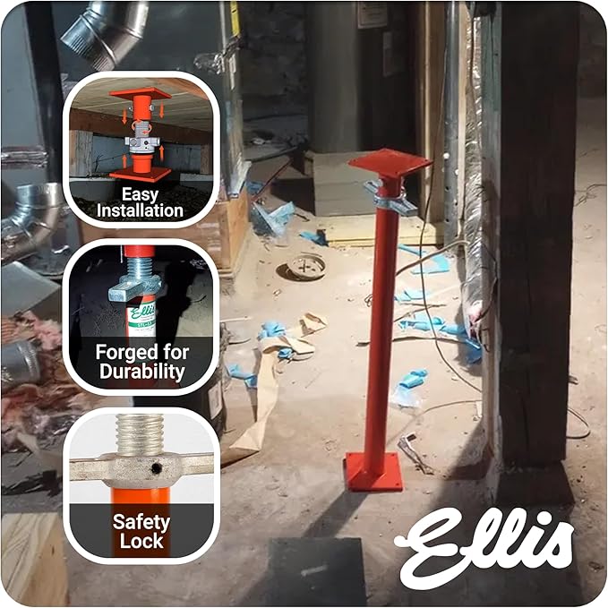 Ellis Manufacturing Light-Duty Steel Lifting Shore and Jack Post – House Jack for Foundation, Floor Leveling, and Concrete Bracing – 12,000 lb Safe Load Capacity – 37"-61" Adjustment