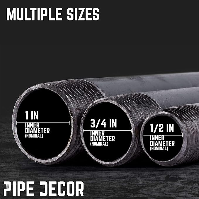 Pipe Decor 1/2” x 1” Malleable Cast Iron Pipe Close Nipple, Industrial Steel Grey Fits Standard Half Inch Black Threaded Pipes Nipples and Fittings, Build Vintage DIY Furniture, 10 Pack
