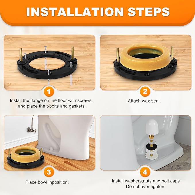 Toilet Flange with Wax Ring Kit - Toilet Wax Ring Replacement Kit for Toilets Install or Toilet Leak Repair Fits 3 inch or 4 inch Waste Lines
