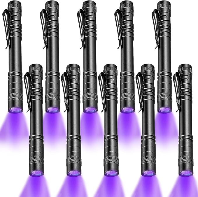 Honoson 10 Pieces UV Black Light Flashlight Small Blacklight Flashlights Pen Lights for Leak, Pet Urine, Hotel Inspection, Dry Stain and Dye Detector, 5.2 Inches Long