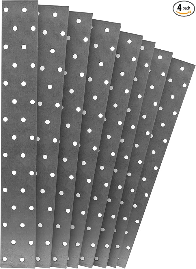 Repa Market Heavy Duty Metal Bracket Mending Plate - 11.81" x 1.57" Inch/ Pack of 4 - Steel Shelf Brackets -Perforated Sheets for Home Improvement Flat Wall Mounting Plates for Wood Beam 12" x 1.50"