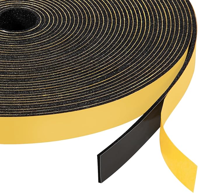 Yotache Thin Foam Tape Weather Stripping (.50) 1/2 Inch Wide x 1/16 Inch Thick (New Adhesive Craft), Seal Gasket for Speaker, Door Insulation, Soundproofing, Rattle, 33 Ft Length