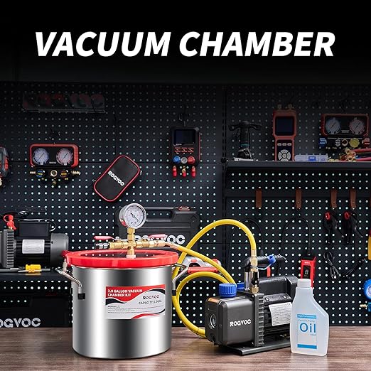 2 Gallon Vacuum Chamber Kit with 3.5 CFM Vacuum Pump, Stainless Steel Degassing Chamber with Acrylic Lid, Hose, for Resin, Silicone, Epoxy and Wood Stabilizing