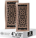Floor Register 4x10 Vent Cover – 2 Pack – Heavy-Duty Steel, Rustproof & Walkable Grates, Drop-in Install, Adjustable Air Supply Switch - Decorative Floral Design, Satin Bronze