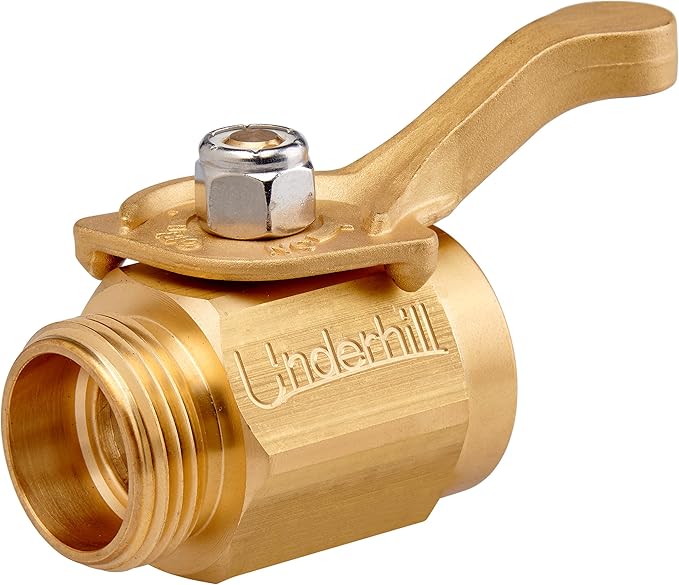 Underhill PowerFlow Brass Hose Shut Off Valve, 1-Inch Hose Thread NPSH, High Flow Cutoff End Attachment, Heavy-Duty Commercial Fittings, 48 GPM, CV10H