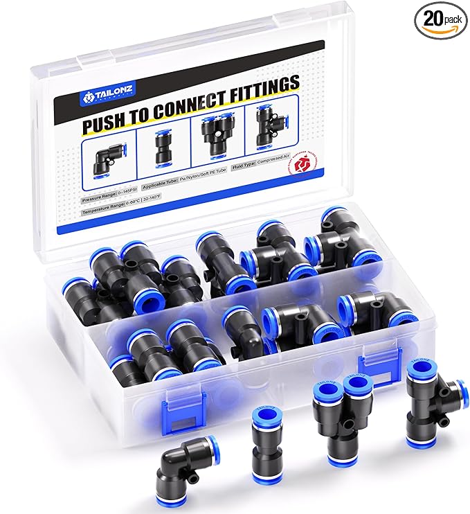 TAILONZ PNEUMATIC 16mm od Push to Connect Fittings Pneumatic Fittings Kit 5 Spliters+5 Elbows+5 tee+5 Straight (20 pcs)