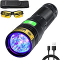 DARKBEAM UV Flashlight 395nm Black Light, 20W High Power 3 UV LEDs USB -C Rechargeable, Mini Woods Lamp Ultraviolet with Glasses- Detector for Pet Urine, Uranium Glass - Leak Detection - Curing Resin