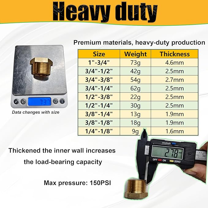 2 Pcs Brass 3/8" Male to 1/4" Female Reducer Bushing, 3/8 Inch Male to 1/4 Inch Female NPT Pipe Fitting Reducing Adapter Tube Connector Convert (3/8" MNPT x 1/4" FNPT)