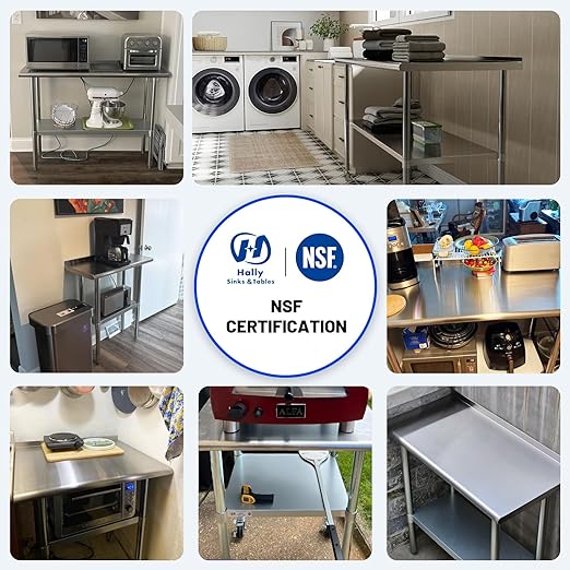 Hally Stainless Steel Table for Prep & Work 24 x 36 Inches, Commercial Heavy Duty Table with Undershelf and Backsplash for Restaurant, Home and Hotel