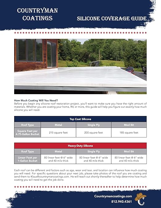 Countryman Coatings - 100% Silicone Roof Coating - Restore Your Roof in a Day - Seal Leaks, Cracks, Seams, Penetrations - Adheres to All Surfaces (1 Gallon, White)