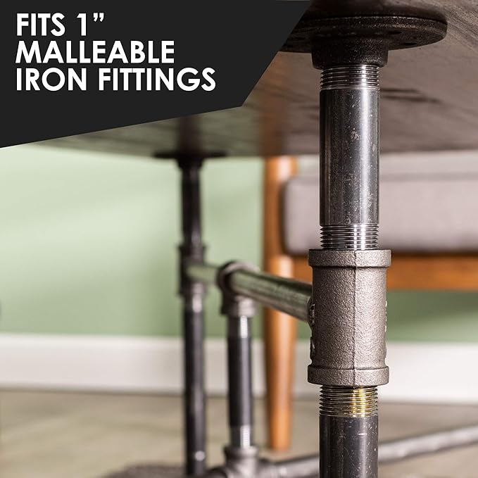 PIPE DECOR 1" x 2" Black Steel Plumbing Pipe, 6-Pack, Pre Cut Connector, Industrial Steel Grey Fits Standard One Inch Threaded Black Malleable Iron Fittings, Build Vintage DIY Furniture