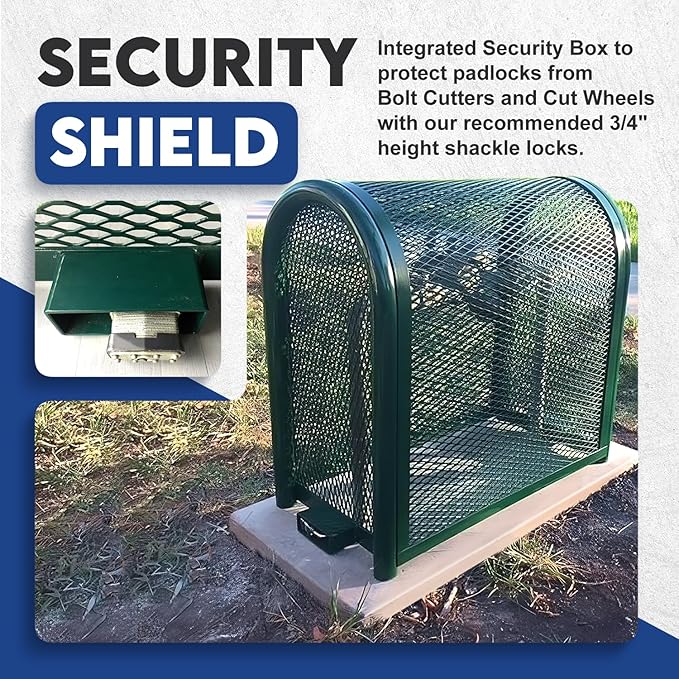 Steel Protection Backflow Preventer Security Cage for Outside - Small - Green - Guardian Enclosures - Cage Dimensions, Internal 11 1/8″ W x 24″H x 23″ L, External 13 3/8″ W x 24″ H x 27 3/8″ L
