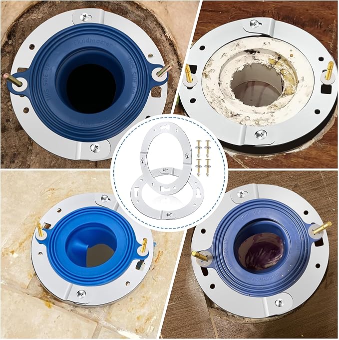 2 Piece Toilet Flange Repair Kit, Toilet Flange Repair Ring with 1/4" x 2-1/4" Closet Bolts, Stainless Steel Split Ring for Cast Iron, PVC or ABS(2 Pack)
