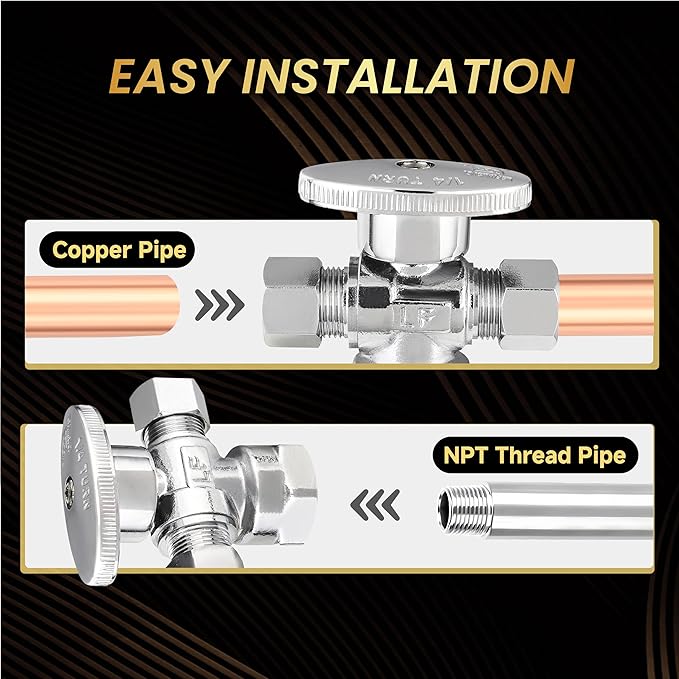 20-Pack Foskan Dual Outlet Angle Stop Valve,1/4 Turn Shut off Valve,1/2" FIP x 3/8" OD x 3/8" OD,Chrome Plated Brass