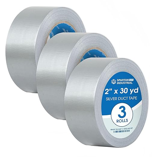 Spartan Industrial 2" X 30 yd Silver Duct Tape - 3 No-Residue Tape Rolls for Heavy Duty Industrial, DIY, Auto Projects - Water-Resistant 9 Mil
