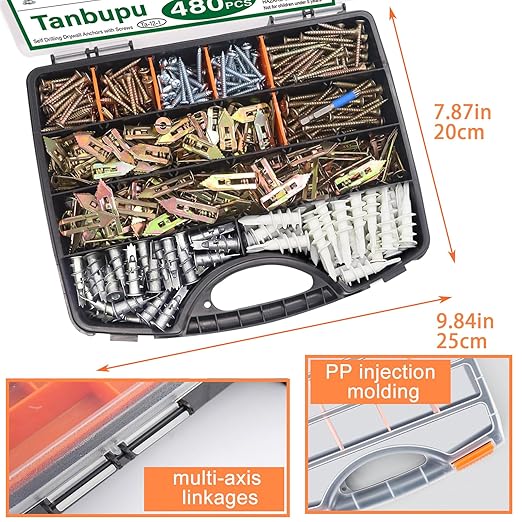 480Pcs Self Drilling Drywall Anchors 4 Sizes Zinc Plated Steel Sheetrock Anchors and 5 Sizes Screws (2025 Upgraded) no Drilling Required Easy Application