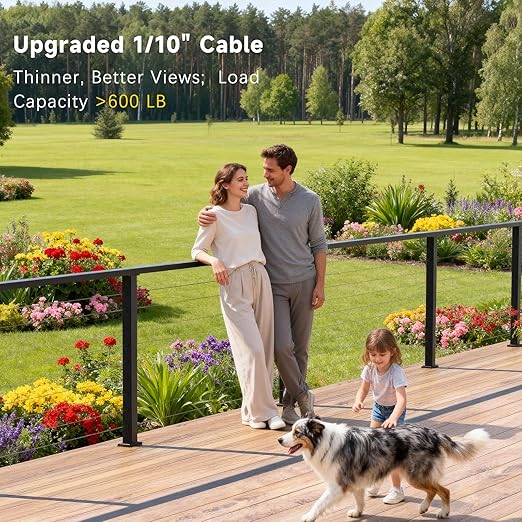 Upgraded 8-20FT Swageless Cable Railing System Post Kit 36" with 3 Heavy-Duty T304 Stainless Steel Level Post, Patent Reusable Cable Railing Kit, Upgraded Outdoor Finish(No Handrail), Black