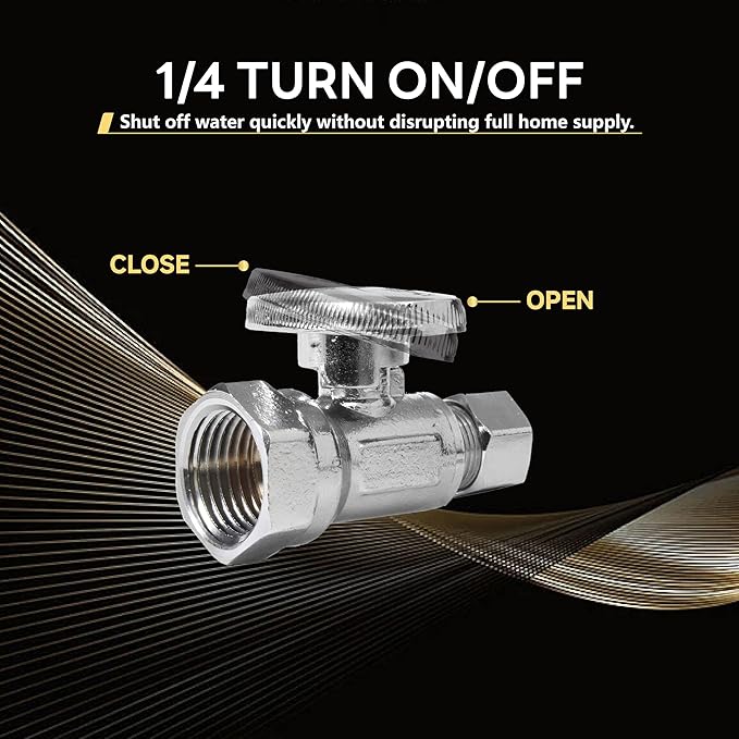 50-Pack Foskan Straight Stop Valve 3/8" OD x 1/2" FIP,1/4 Turn Straight Shut off Valve,Chrome Plated Brass