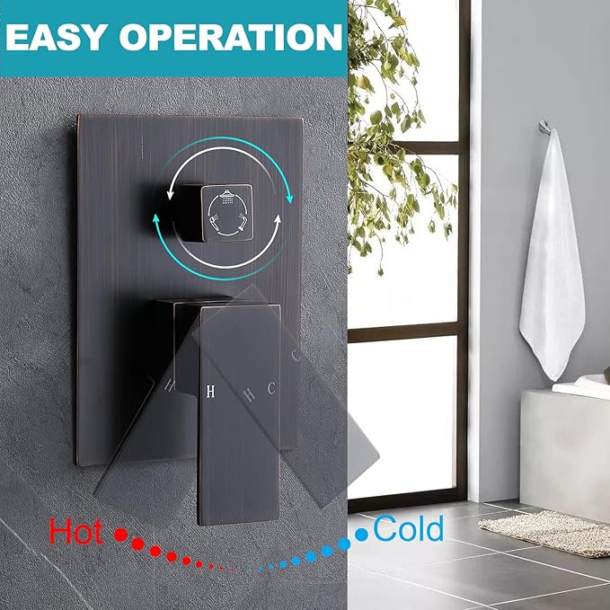 Concealed Brass 3 Way Outlet Function Shower Diverter Valve Flow Control Mixer Mixing Rough-In Shower Valve Kit, ‎Oil Rubbed Bronze