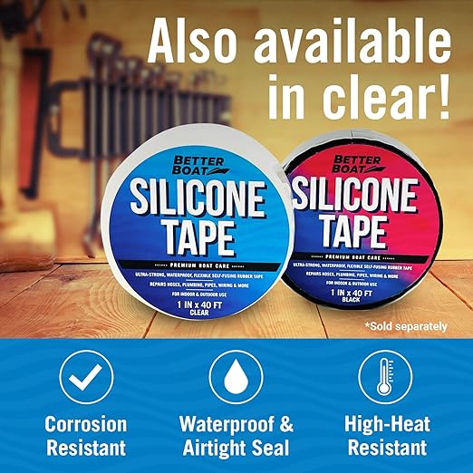 Better Boat Black Heavy Duty Silicone Tape, Self-Fusing Rubber Hose and Plumbing Water Pipe Repair Seal, Coax Electrical or Waterproof Tape for Leaks, 40ft