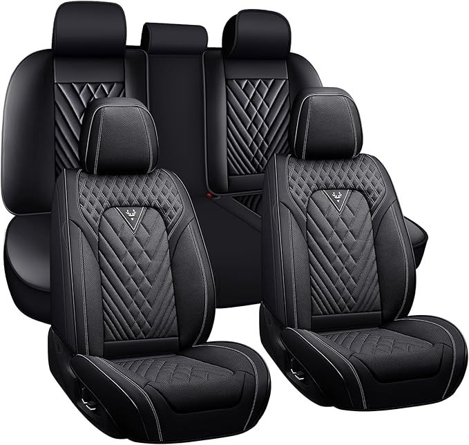 Car Seat Covers for Jaguar E-PACE 2018-2024,Breathable Nappa Leather Car Seat Protector,Full Seat Cover Automotive Seat Cushion with Airbag Compatible(5 Seats,Black)