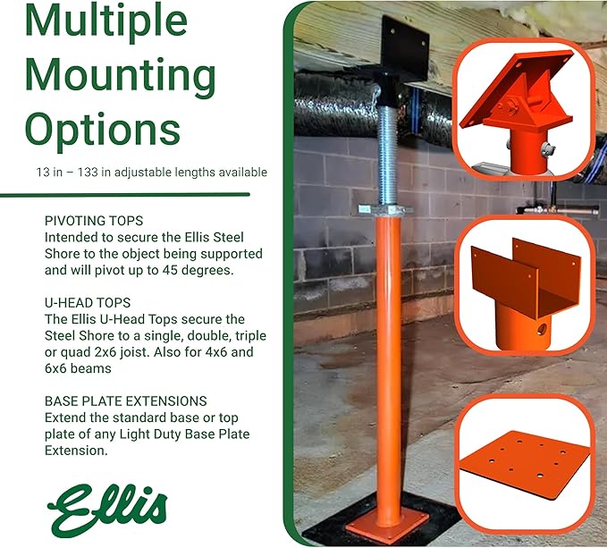 Ellis Manufacturing Light-Duty Steel Lifting Shore and Jack Post – House Jack for Foundation, Floor Leveling, and Concrete Bracing – 12,000 lb Safe Load Capacity – 37"-61" Adjustment