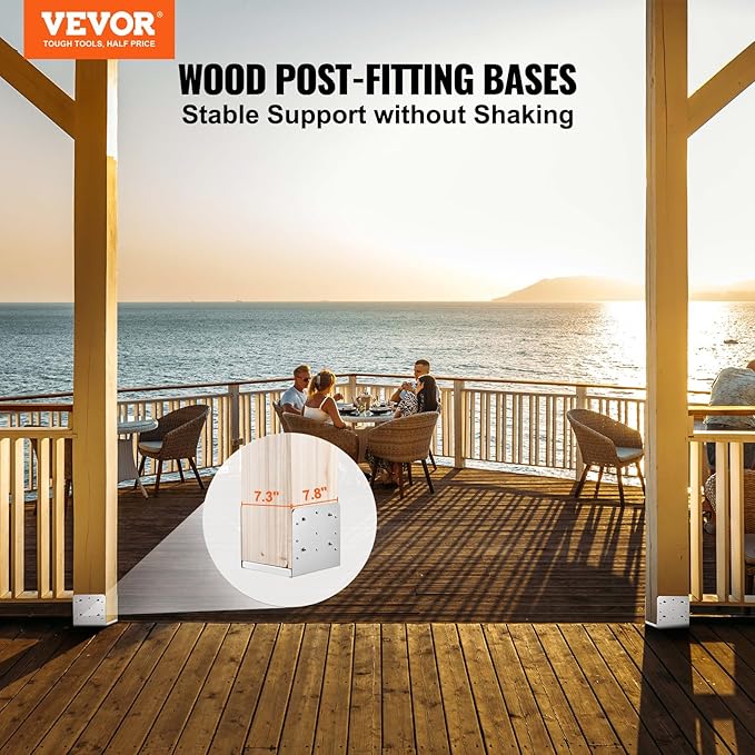 VEVOR 8"x 8" Post Base, 1Pcs Stainless Steel Adjustable Post Anchor Bracket(Internal 7.8 x 7.3"), Adjustable Post Base for Pavilion Deck Porch Handrail Railing Support Decorative Anchor Plate