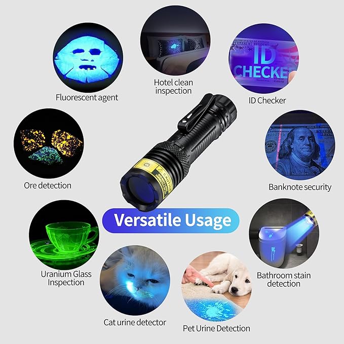 UV Flashlight USB Rechargeable 365nm Mini Blacklight, Wood's Lamp Portable Handheld Powerful LED UV Blacklight for Pet Urine,Rocks, Resin Curing