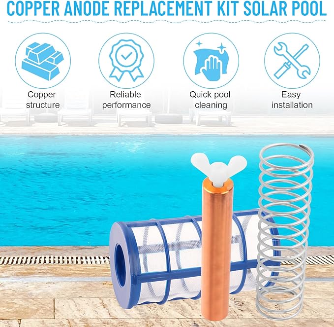 GDW Copper Anode Replacement Kit Solar Pool Replacement Copper Anode - 4.13 x 0.71 Inch Threaded M6,Includes Copper Anode/Threaded Basket/Spring/Wing Screw （4 Pcs