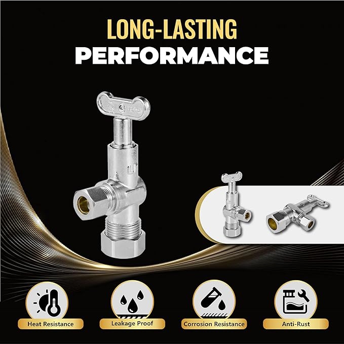 30-Pack Foskan 1/4 Turn Loose Key Angle Stop Valve,Compression Shut Off Valve 1/2" NOM (5/8" OD) x 3/8" OD,Chrome Plated Brass