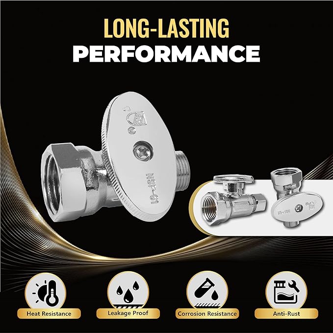 10-Pack Foskan 1/4 Turn Straight Shut off Valve,Straight Stop Valve 3/8" OD x 1/2" FIP,Chrome Plated Brass