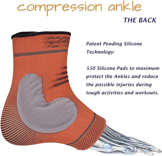 THX4COPPER Infused Compression Ankle Brace, Silicone Ankle Sleeve Support, Pain Relief from Plantar Fasciitis, Achilles Tendonitis- Reduce Foot Swelling & Prevent Ankle, Single