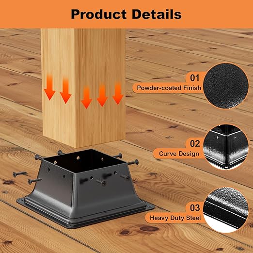 4x4 Post Base 15Pcs, Internal 3.5"x3.5" Heavy Duty Powder-Coated Steel Post Bracket Fit for Standard Wood Post Anchor, Decking Post Base for Deck Porch Handrail Railing Support with Screws